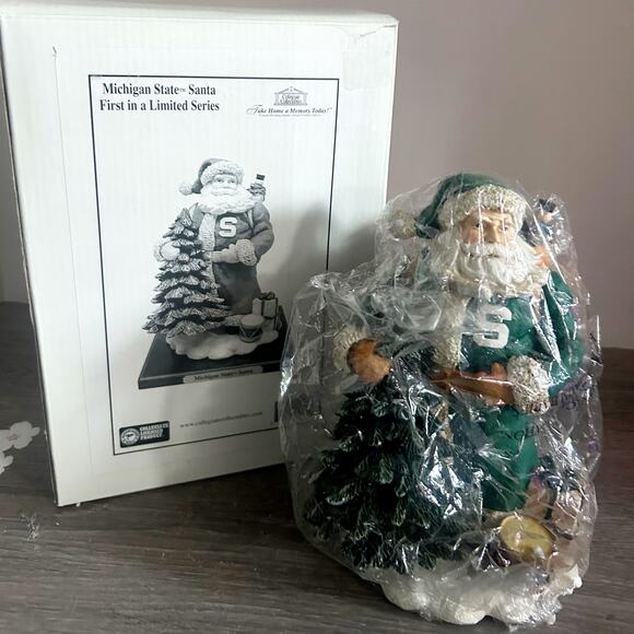 Vintage 1998 Michigan State Spartans Santa Collegiate Collection Statue 7.5” BOX - Picture 2 of 9